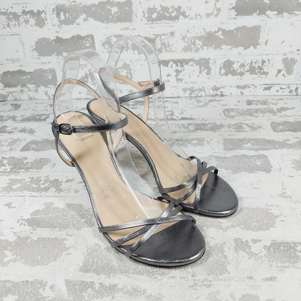 New Staurt Weitzman Starla Silver Leather Strappy Sandals